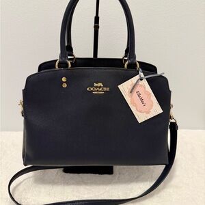 Coach Navy Lillie Carryall Leather Satchel EUC